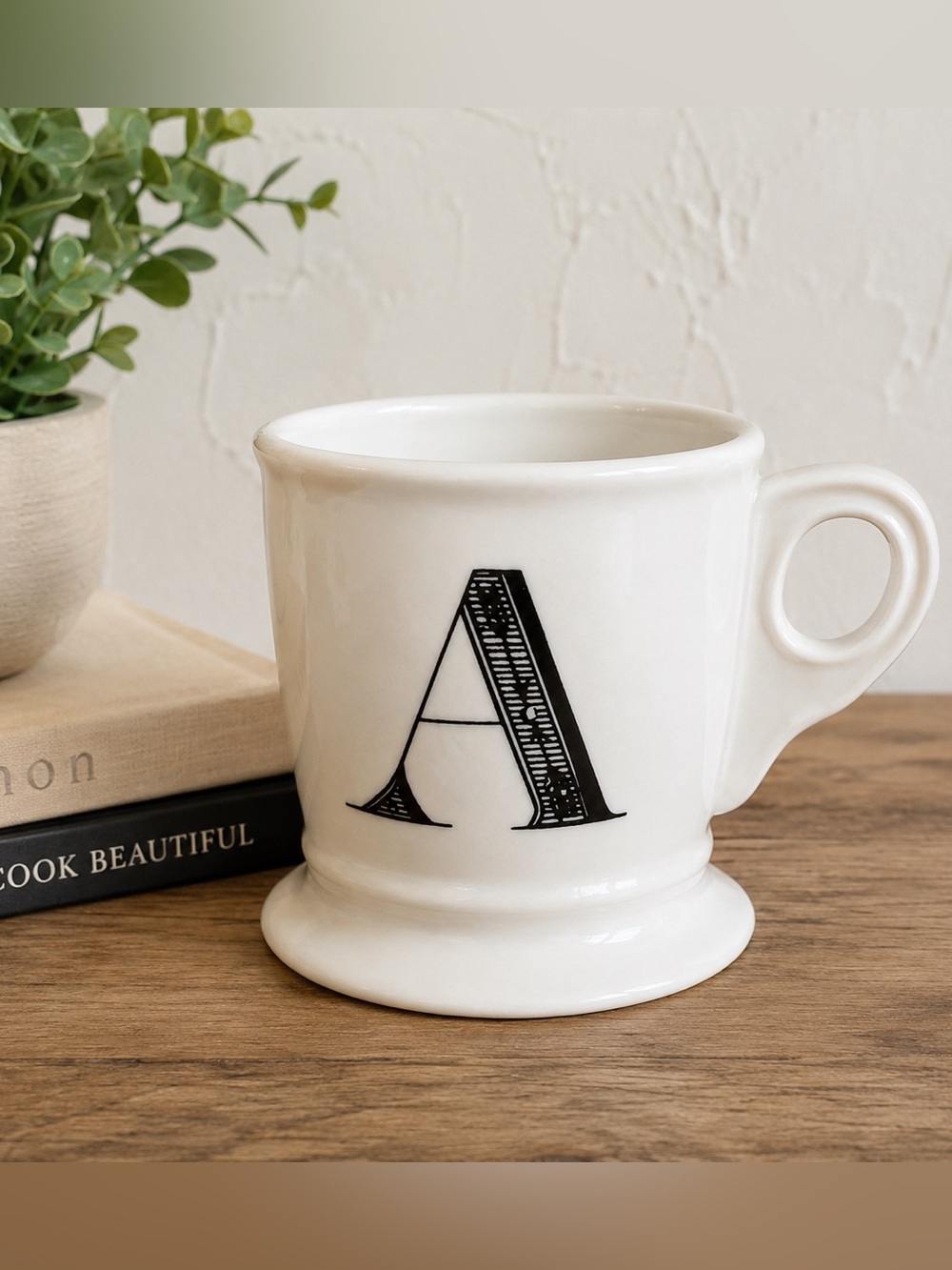 Anthropologie Monogram “A” Footed Mug Black White Serif Initial Coffee Tea